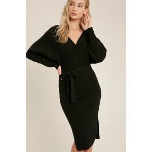 The Camila Belted Sweater Dress - Black
